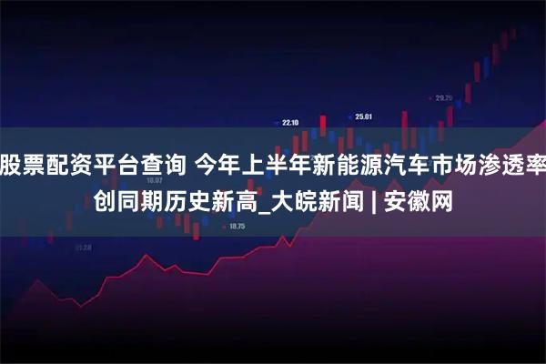 股票配资平台查询 今年上半年新能源汽车市场渗透率创同期历史新高_大皖新闻 | 安徽网